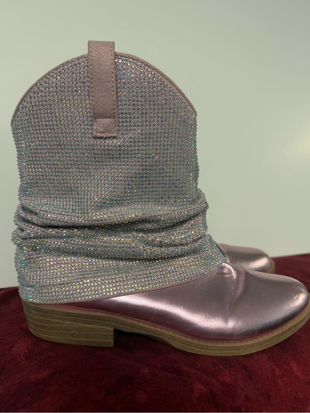 Steve Madden Jlassy Girls Size 4 Pink Rhinestone Western Cowboy Boots Sparkle